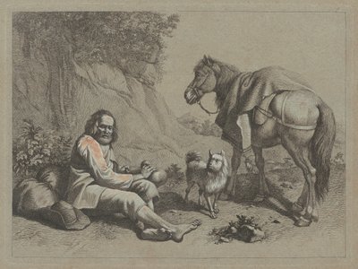 坐着的老人要喝葫芦里的水，约1763年。 作者 弗朗切斯科·伦敦尼奥（Francesco Londonio）