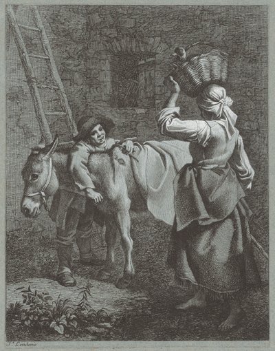 牧羊人男孩对农场女孩说话，1764年。 作者 弗朗切斯科·伦敦尼奥（Francesco Londonio）