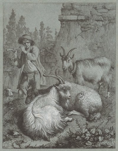 牧羊人与山羊吹笛子，1764年。 作者 弗朗切斯科·伦敦尼奥（Francesco Londonio）