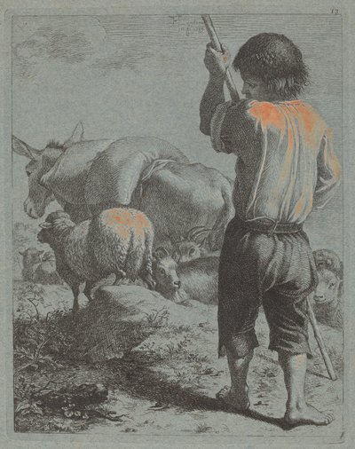 牧羊人与驴子、绵羊和山羊，1759年。 作者 弗朗切斯科·伦敦尼奥（Francesco Londonio）