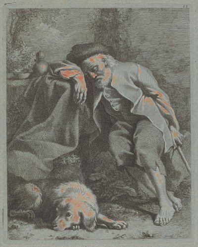 睡觉的老人和狗 作者 弗朗切斯科·伦敦尼奥（Francesco Londonio）