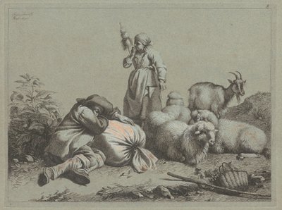 睡觉的农民和站立的纺纱工，1763年。 作者 弗朗切斯科·伦敦尼奥（Francesco Londonio）