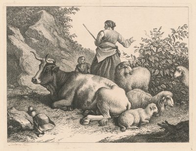 带着孩子的站立牧羊人，1776年后。 作者 弗朗切斯科·伦敦尼奥（Francesco Londonio）