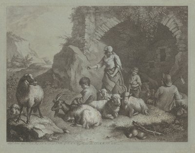 拱门附近的妇女、牧童和羊群，1759-1782。 作者 弗朗切斯科·伦敦尼奥（Francesco Londonio）
