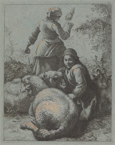 女纺工和带着羊群的牧羊人，17581759。 作者 弗朗切斯科·伦敦尼奥（Francesco Londonio）