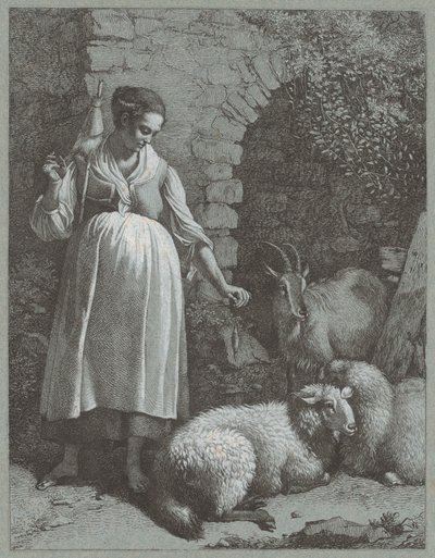 在拱门旁纺纱的女子，1764年。 作者 弗朗切斯科·伦敦尼奥（Francesco Londonio）