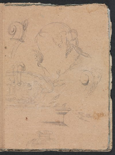维罗纳素描本：女性头像第45页的建筑图案，1760年。 作者 弗朗切斯科·洛伦兹（Francesco Lorenzi）