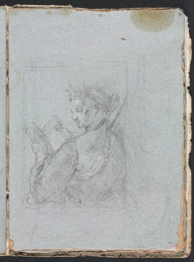 维罗纳（Verona）素描本：1760年打开书本的女性形象。 作者 弗朗切斯科·洛伦兹（Francesco Lorenzi）