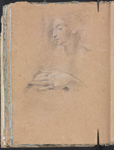 维罗纳素描本：女性头部和左手（第 42 页） 作者 弗朗切斯科·洛伦兹（Francesco Lorenzi）