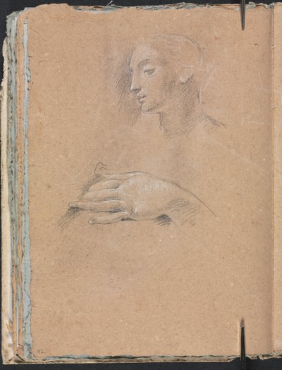 维罗纳写生簿：女性左，右手第42页，1760年。 作者 弗朗切斯科·洛伦兹（Francesco Lorenzi）