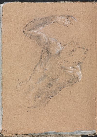 维罗纳素描本：男性裸体，右臂抬起第32页，1760年。 作者 弗朗切斯科·洛伦兹（Francesco Lorenzi）