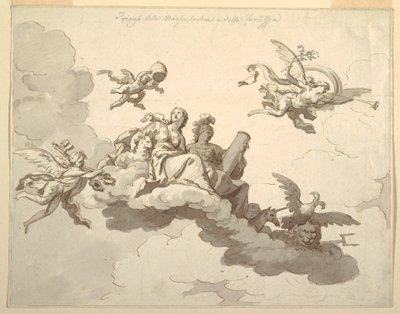绘画，彩绘天花板的设计：温顺与力量的胜利，约 1780 年 作者 弗朗切斯科·曼诺（Francesco Manno）