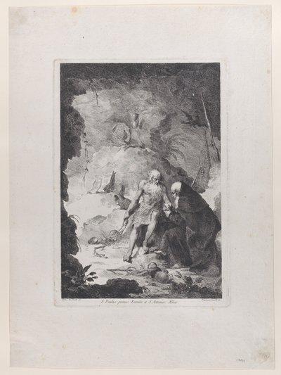 圣保罗隐士和圣安东尼修道院院长在风景中交谈，根据Pi...，约1784-1836。 作者 Francesco Novelli