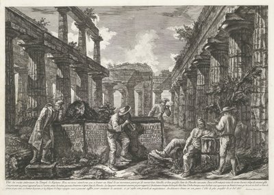 显示 Paestum 海神庙遗迹的标题印刷品，图块上有标题
仍矗立在 Paestum 的三座大型建筑遗迹的各种视图（系列标题）
三座大型建筑遗迹的不同景观 作者 弗朗切斯科·皮拉内西（Francesco Piranesi）