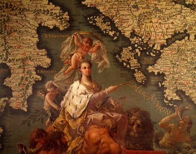威尼斯，地中海的女王，由詹巴蒂斯塔-拉穆西奥（1485-1557）和弗朗西斯科-格里塞利尼（1717-1787）创作，威尼斯总督府的地图室或斯库多室，（联合国教科文组织世界遗产目录 作者 Francesco and Ramusio Giovan Battista Grisellini