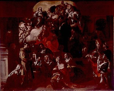 圣三一与圣母和圣徒》，约1705年（布面油画）。 作者 弗朗切斯科·索利米娜（Francesco Solimena）