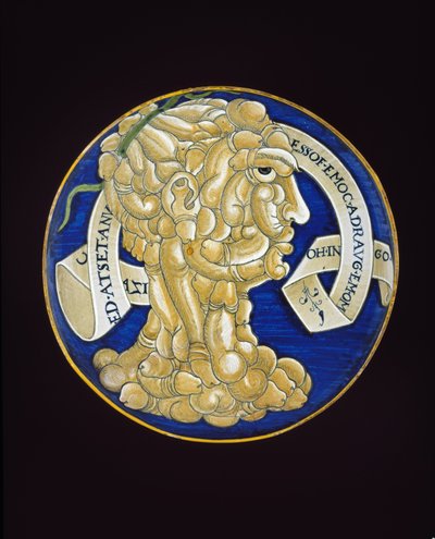 与阴茎复合头的盘子，c.1536（锡釉陶器，maiolica） 作者 Francesco Urbini