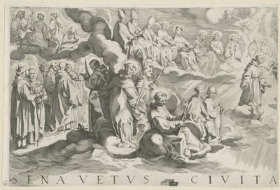 锡耶纳地图（左上角部分）
Senavetus civitas virginis（物体上的标题） 作者 弗朗切斯科·范尼（Francesco Vanni）