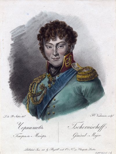 Portrait of Count Alexander Ivanovich Chernyshov (Prince Alexandre Ivanovitch Tchernychev ou Tchernychiov ou Czernichev) (1786-1857) - Vendramini, Francesco (1780-1856) - 1813 - 蚀刻，水彩 - 24,2x18,2 - 私人收藏 作者 弗朗切斯科·文德拉米尼