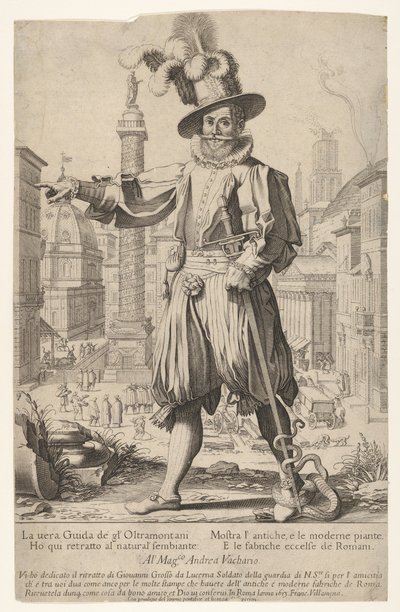 Giovanni Alto Johann Alten, Ioannes Altus站在罗马的Quirinal山上，和他的..., 1613年。 作者 弗朗切斯科·比利亚梅纳（Francesco Villamena）