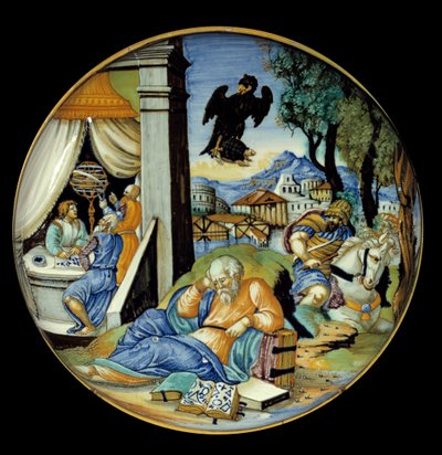 低腿剪裁：命运的寓言。 彩陶。 由 Francesco Avelli Xanto 制造（活跃于 1530/1540 年左右） 作者 弗朗切斯科·桑托·阿维利