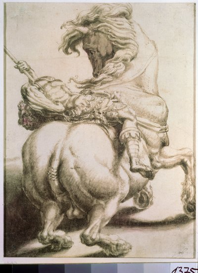 被长矛刺穿的骑士。弗朗切斯科-德罗西（Francesco de Rossi，1510-1563 年）绘制。纸质格栅画，20 x 15 厘米 作者 弗朗切斯科·德·罗西·萨尔维亚蒂