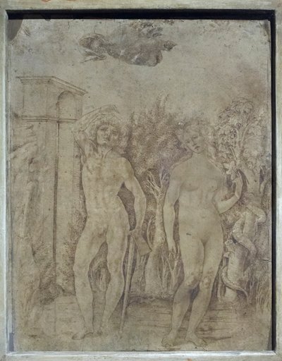 亚当和夏娃》，约 1470 年（羊皮纸上的钢笔和墨水） 作者 弗朗西斯科·迪·乔治·马蒂尼