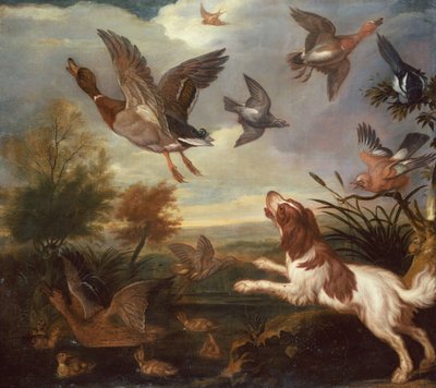 史宾格猎犬冲野鸭（布面油画） 作者 弗朗西斯·巴洛
