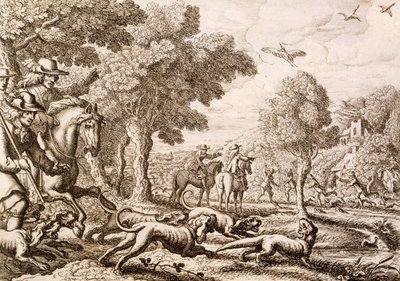 水獭在河边狩猎，由Wenceslaus Hollar雕刻，1671年 作者 弗朗西斯·巴洛