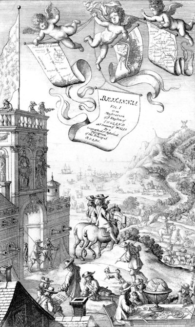 约翰奥吉尔比的“不列颠尼亚”的标题页，由Wenceslaus Hollar雕刻，1675年 作者 弗朗西斯·巴洛