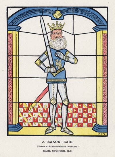 撒克逊伯爵，来自彩色玻璃窗，斯宾塞伯爵（彩色石版画） 作者 弗朗西斯·卡鲁瑟斯·古尔德