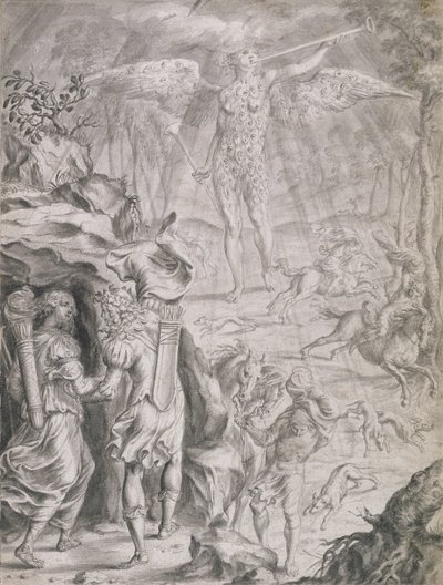 Dido和Aeneas在洞穴中庇护（在纸上洗） 作者 弗朗西斯·克莱恩