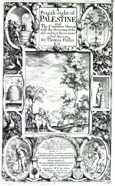 托马斯·富勒于1650年出版的“Pisgah-Palest of Palestine”的标题页 作者 弗朗西斯·克莱恩