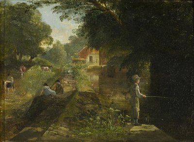 钓鱼的男孩，斯特普尔顿，约1822-23年（油画，卡在面板上）。 作者 弗朗西斯·丹比