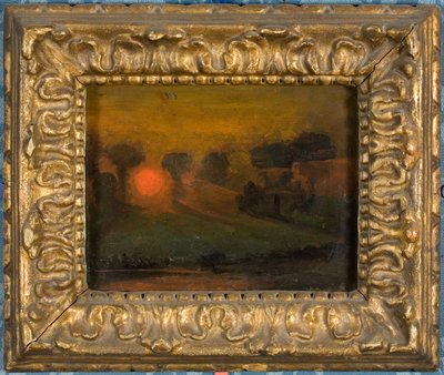 穿过树丛的夕阳，约1855年（卡上油画）。 作者 弗朗西斯·丹比