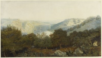 雅芳峡谷与Clifton和Hotwells，布里斯托尔，1820年（wc和编织纸上的石墨上的体积） 作者 弗朗西斯·丹比