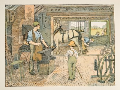 铁匠》，选自《Four and Twenty Toilers》，1900 年出版。1900 年（彩色石印） 作者 弗朗西斯·唐金·贝德福德