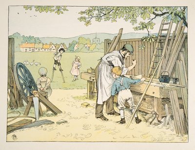 木匠》，选自《Four and Twenty Toilers》，1900 年出版。1900 年（彩色石印） 作者 弗朗西斯·唐金·贝德福德