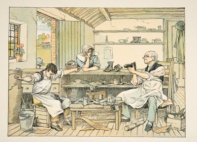 鞋匠》，选自《4 and Twenty Toilers》，1900 年出版（彩色石印）。1900 年（彩色印刷版） 作者 弗朗西斯·唐金·贝德福德