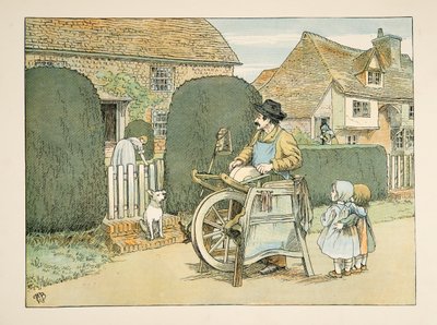 磨刀机》，选自《Four and Twenty Toilers》，1900 年出版。1900 年（彩色印刷版） 作者 弗朗西斯·唐金·贝德福德