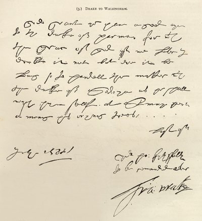 弗朗西斯·德雷克爵士致弗朗西斯·沃尔辛厄姆爵士的信函于1588年7月29日签署，发表在1888年的“休闲时刻”（纸上墨水） 作者 弗朗西斯·德雷克