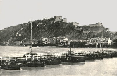 艾伦布赖特施泰因要塞在莱茵河上的堡垒，德国，1895年。 作者 弗里斯公司