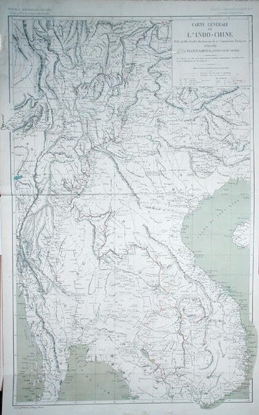 印度支那地图，摘自Doudart de Lagree的《1866-68年印度支那探索之旅地图集》。 作者 弗朗西斯·卡尼尔（Francis Garnier）