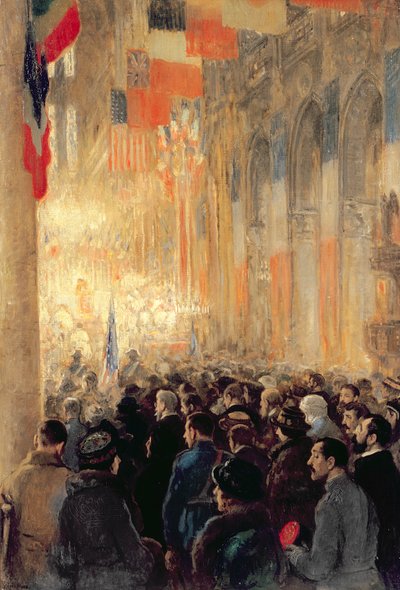 在巴黎圣母院（Notre Dame）服役，感谢国际大战后的胜利 作者 弗朗西斯·路易斯·莫拉