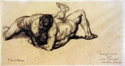 斯特兰格勒-刘易斯和迈克-罗曼诺，德克萨斯州休斯顿，约1920年（纸上铅笔）。 作者 弗朗西斯·路易斯·莫拉