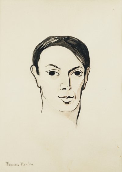 巴勃罗-毕加索肖像；Portrait de Pablo Picasso，约 1902-1905 年（纸面水彩、毛笔、黑色墨水和铅笔） 作者 弗朗西斯·毕卡比亚