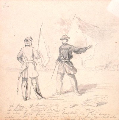 休战旗，约1860年（纸上铅笔）。 作者 弗朗西斯·谢尔
