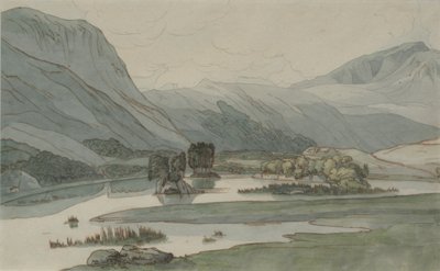 Rydal Water与Grasmere Hills，1786年（铅笔与钢笔和墨水在纸上） 作者 弗朗西斯·汤恩