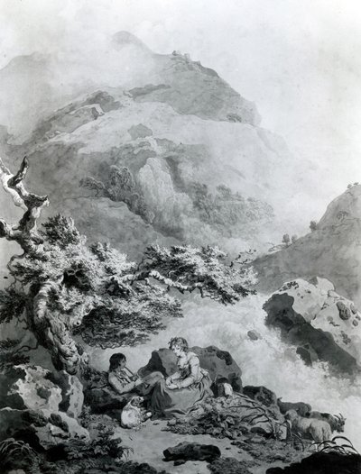 Jean-Jacques Rousseau的“NewHéloise”1786年的插图（带有wc的钢笔墨水） 作者 弗朗西斯·惠特利