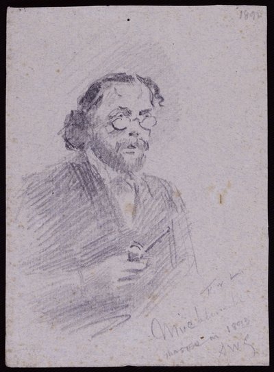 JT Micklethwaite的肖像，约1893年（纸上铅笔） 作者 弗朗西斯·威尔弗雷德·劳森